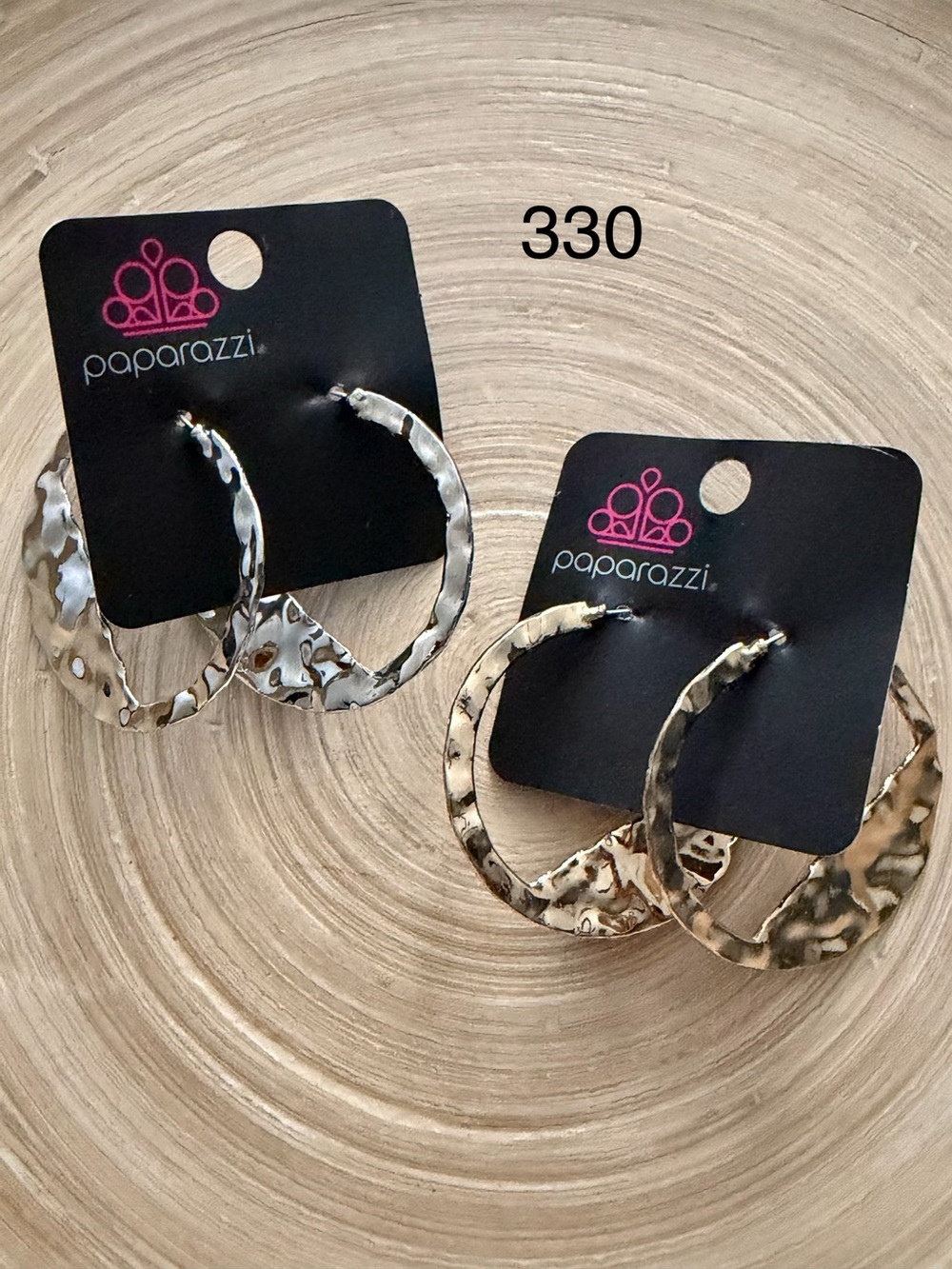 330 Paparazzi Textured Hoop Earrings - Silver & Gold
